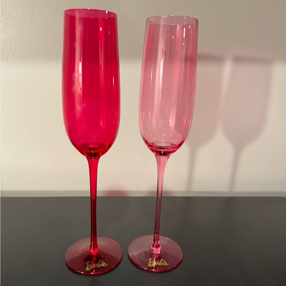 Barbie Dragon Glassware Champagne Flutes Pink Set of 2 NEW IN BOX - Picture 1 of 14